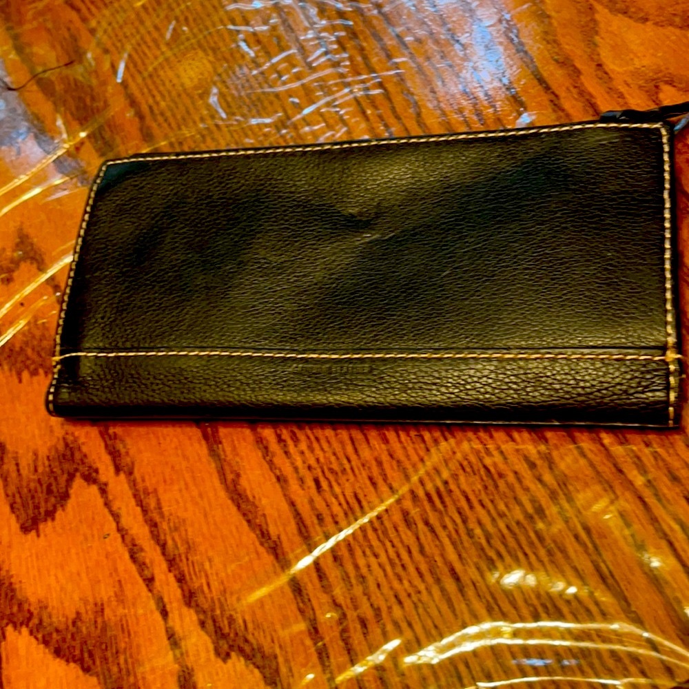 Guang  Tung AUTHENTIC hammered look LEATHER wallet black tan - Picture 2 of 14